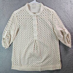 Coldwater Creek Eyelet Lace Top Blouse Women Medium 10 12 Off-White